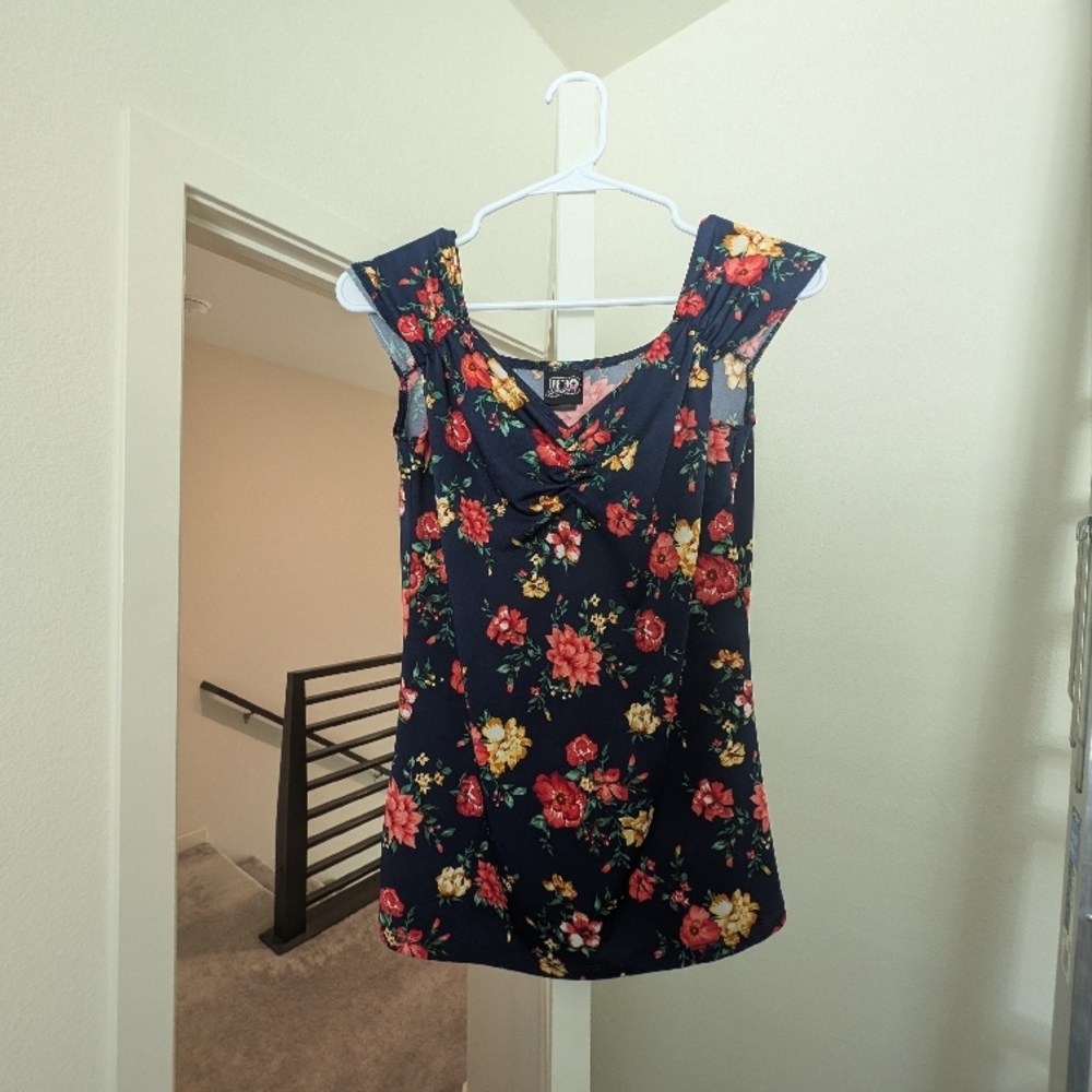 Floral Print Women's Top by Lush in Navy